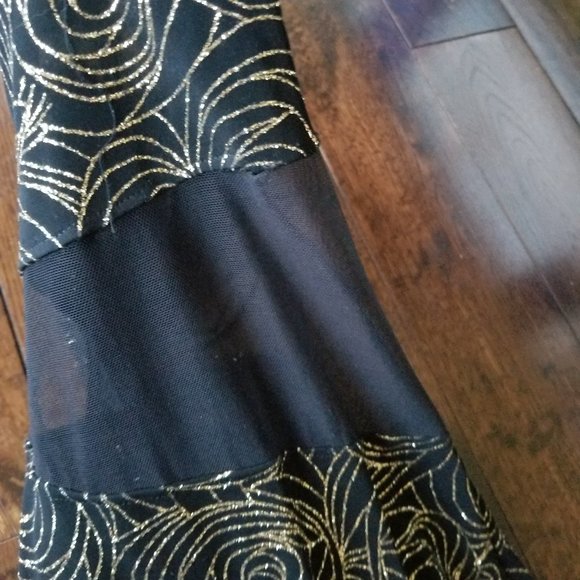 Kitty Black/Shimmering Gold/Mesh Long Evening Dress - Picture 3 of 11